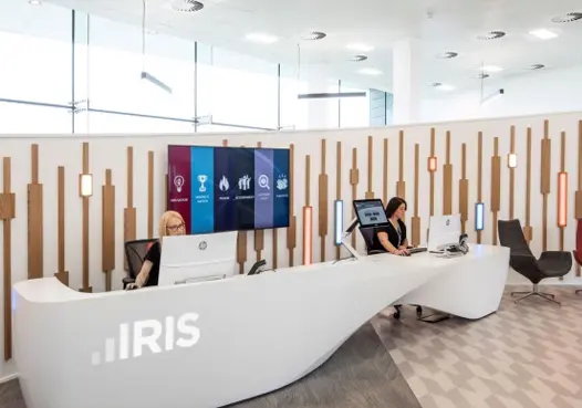 The IRIS reception desk, a stylish addition to the office entrance area.
